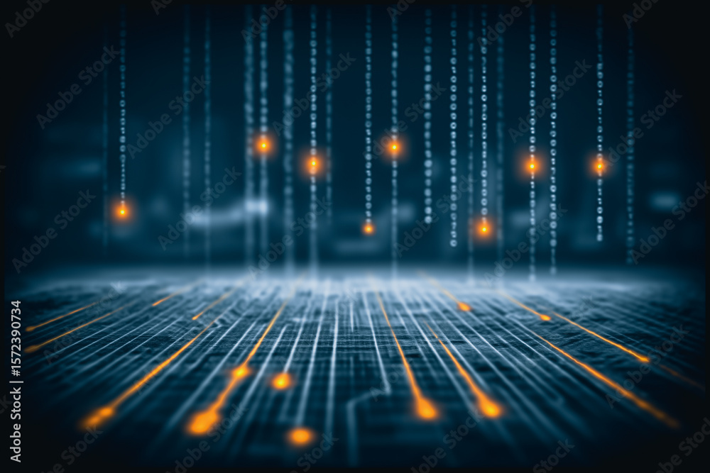 Poster data stream illumination: ascending lines of illuminated data converge, creating a mesmerizing strea
