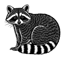hand drawn raccoon engraving style vector illustration