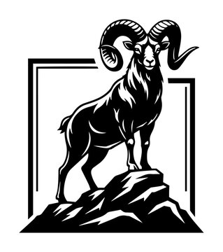 bighorn sheep on mountain rock vector logo
