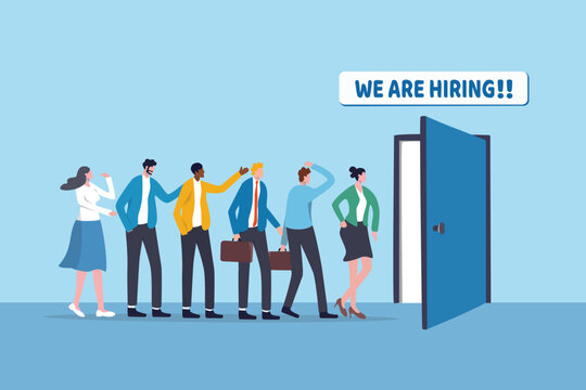 Hiring opportunity, apply new job, career candidate, interview applicant or employment, job seeker or talent search, diversity concept, business people applicant wait at hiring company office.
