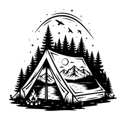 camping in the mountains forest scene vector logo