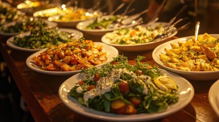 Obraz premium Vibrant Salad Bar with Fresh Ingredients and Colorful Dishes
