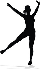 A happy woman jumping for joy in mid air silhouette person concept