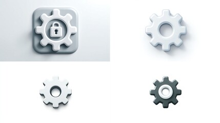 3D gear icons showing security settings on white background, for web design, presentations, and infographics
