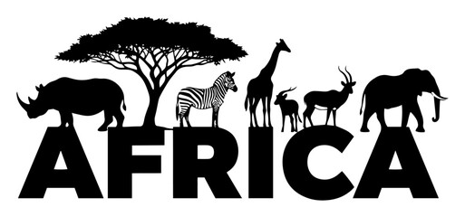 africa lettering with wild animals silhouette vector © Camel