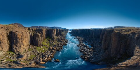 Stunning hdr 360 degrees view of river canyon nature landscape hdri