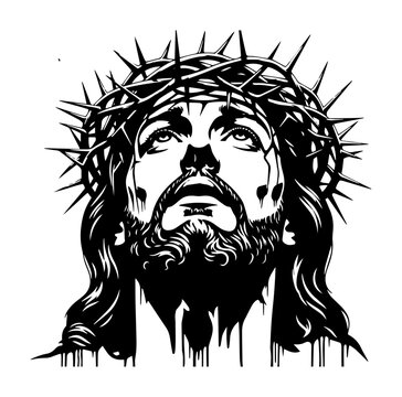 jesus christ face with crown of thorns vector art