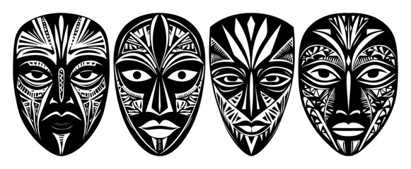 african tribal masks collection vector illustration © Camel