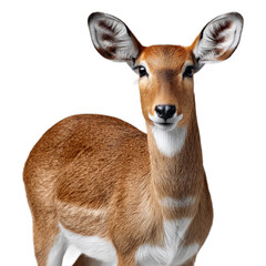Fototapeta premium Graceful deer standing in profile showcasing soft fur, expressive eyes, and gentle demeanor against a clean black background