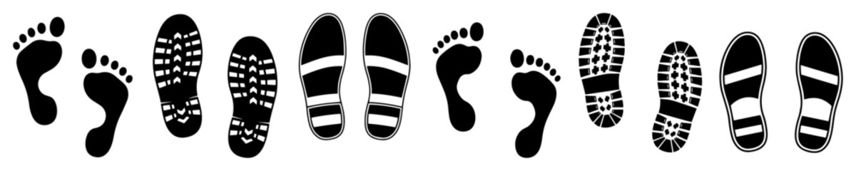 footprints and shoe prints collection vector icons