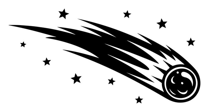 cute flying comet cartoon character with stars