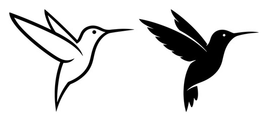 hummingbird outline flying birds vector icon set © Camel