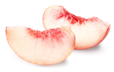 cut of peach fruit isolated on white background. clipping path
