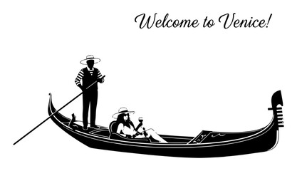 venice gondola with gondolier and tourists vector illustration © Camel