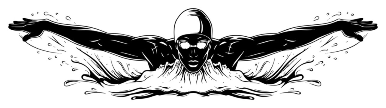 swimmer doing butterfly stroke vector illustration