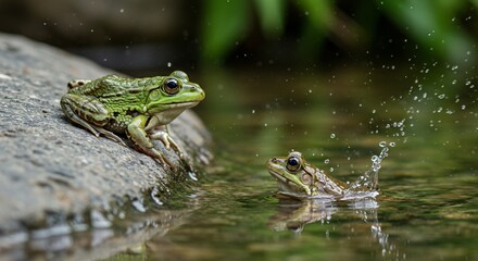 Froggy pond scene with splash