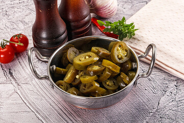 Sliced pickled jalapeno spicy pepper