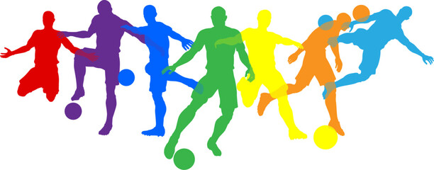 Silhouette soccer football player set. Active sports people healthy players fitness silhouettes concept.