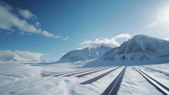Snow covered mountain landscape with track