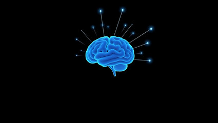 Obraz premium Blue Brain with Glowing Connections on Black Background Representing Intelligence