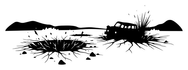 car destroyed by landmine explosion vector illustration © Camel