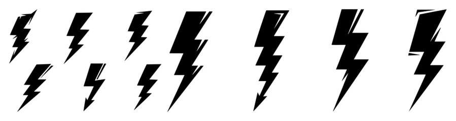 lightning bolt thunder flash icon vector set