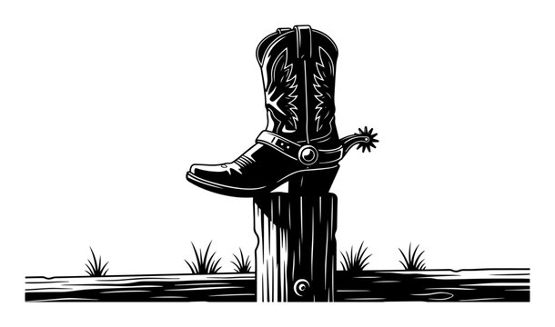 western cowboy boot with spur vector illustration