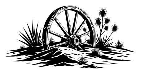 old western wagon wheel in desert vector © Camel
