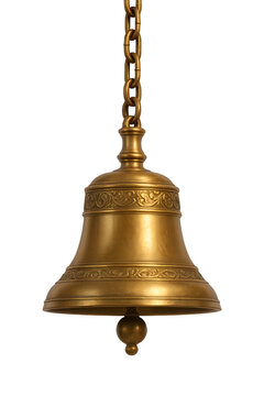 Traditional Indian brass temple bell hanging&nbsp;on&nbsp;chain. 