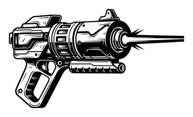 retro sci fi ray gun blaster monochrome vector illustration © Camel