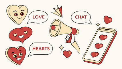 Hearts love chat online dating social media concept