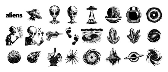 Fototapeta premium alien and ufo icon set space mystery vector illustration
