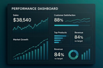 Obraz premium Performance dashboard showing sales and customer satisfaction data