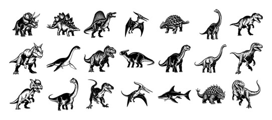 dinosaur silhouettes collection prehistoric reptiles vector set