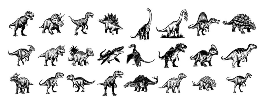 dinosaur icon set prehistoric animals vector illustration