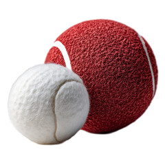 Pair of Neatly Arranged Sports Balls, One Red and One White, Capturing the Essence of Athletic Equipment and Playtime Fun