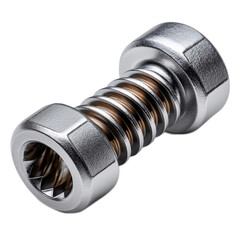 Close-Up View of a Metallic Screw with Threaded Shaft and Hexagonal Head on a White Background for Industrial Applications