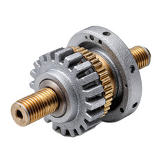 Detailed Close-up of a Metal Gear Mechanism with Silver and Gold Components for Engineering and Mechanical Applications