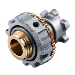 Close-Up of a Metallic Gear Component with Gold and Silver Finishes for Industrial Applications and Mechanical Engineering Projects