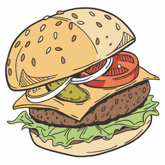 Juicy burger with lettuce tomato and cheese hamburger