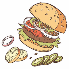 Delicious burger with fresh ingredients hamburger food