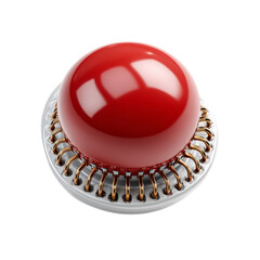 Bright Red Button with Glossy Finish on a White Base Surrounded by Copper Connections for Technological Applications