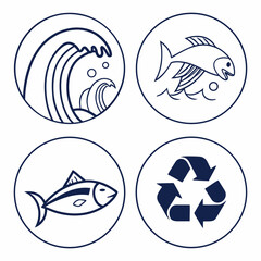 Ocean wave fish recycle symbols vector