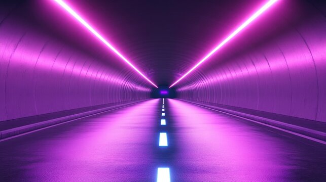 Neon tunnel, road, purple, pink, glow - Powered by Adobe