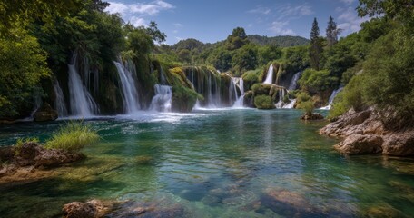 Obraz premium Majestic waterfall adventure nature hdr 360 degrees hdri viewpoint
