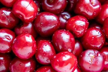 close-up of washed cherries

