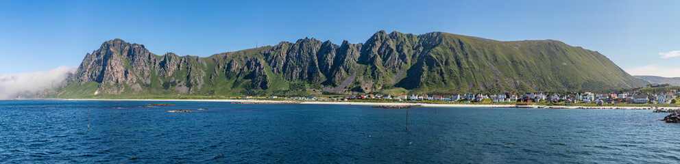 Panoramic view of fishing village Bleik (Versteralen, Norway)