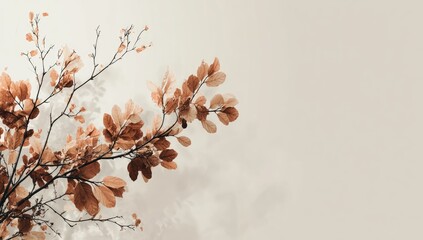 Russet leaves branch against pale backdrop