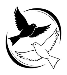 two doves black and white yin yang peace symbol vector logo