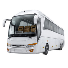 Modern White Coach Bus with Large Windows and Comfortable Interior for Transportation and Travel Services
